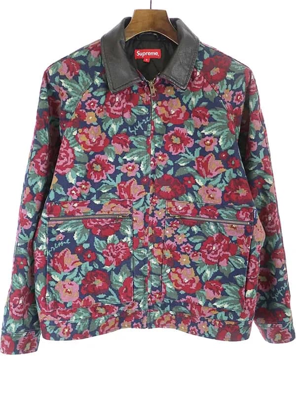 Supreme シュプリーム 20AW Leather Collar Work Jacket 襟レザー切替花柄ジップアップブルゾン