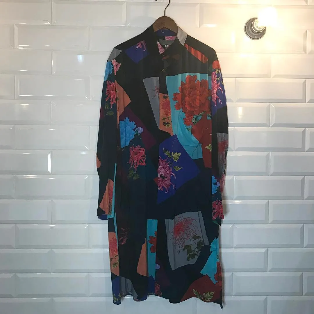 Yohji Yamamoto Yohji Yamamoto POUR HOMME 16SS 阪急限定 花と少年 フラワーコラージュレーヨンロングシャツ
