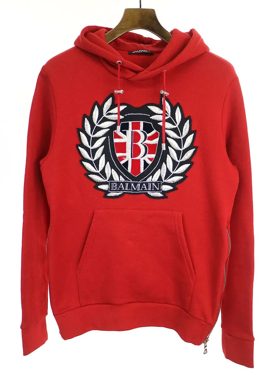 BALMAIN HOMME バルマン パリ 18AW サイドジップロゴエンブレムスウェットパーカー
