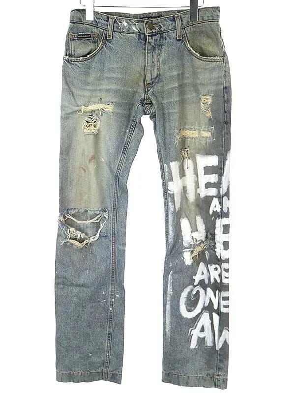 DOLCE&GABBANA ドルチェ&ガッバーナ 2001AW 初期 グラフティペイントクラッシュ加工デニムパンツ