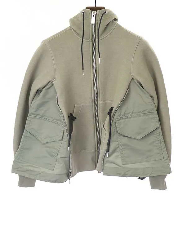 sacai サカイ Sponge Sweat x Nylon Twill Hoodie スポンジスウェット ジップアップパーカー