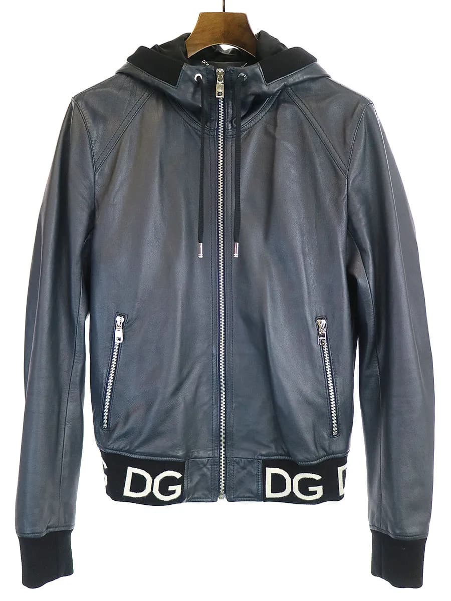 DOLCE&GABBANA ドルチェ&ガッバーナ シルクライニングラムレザーフーデットジャケット パーカー