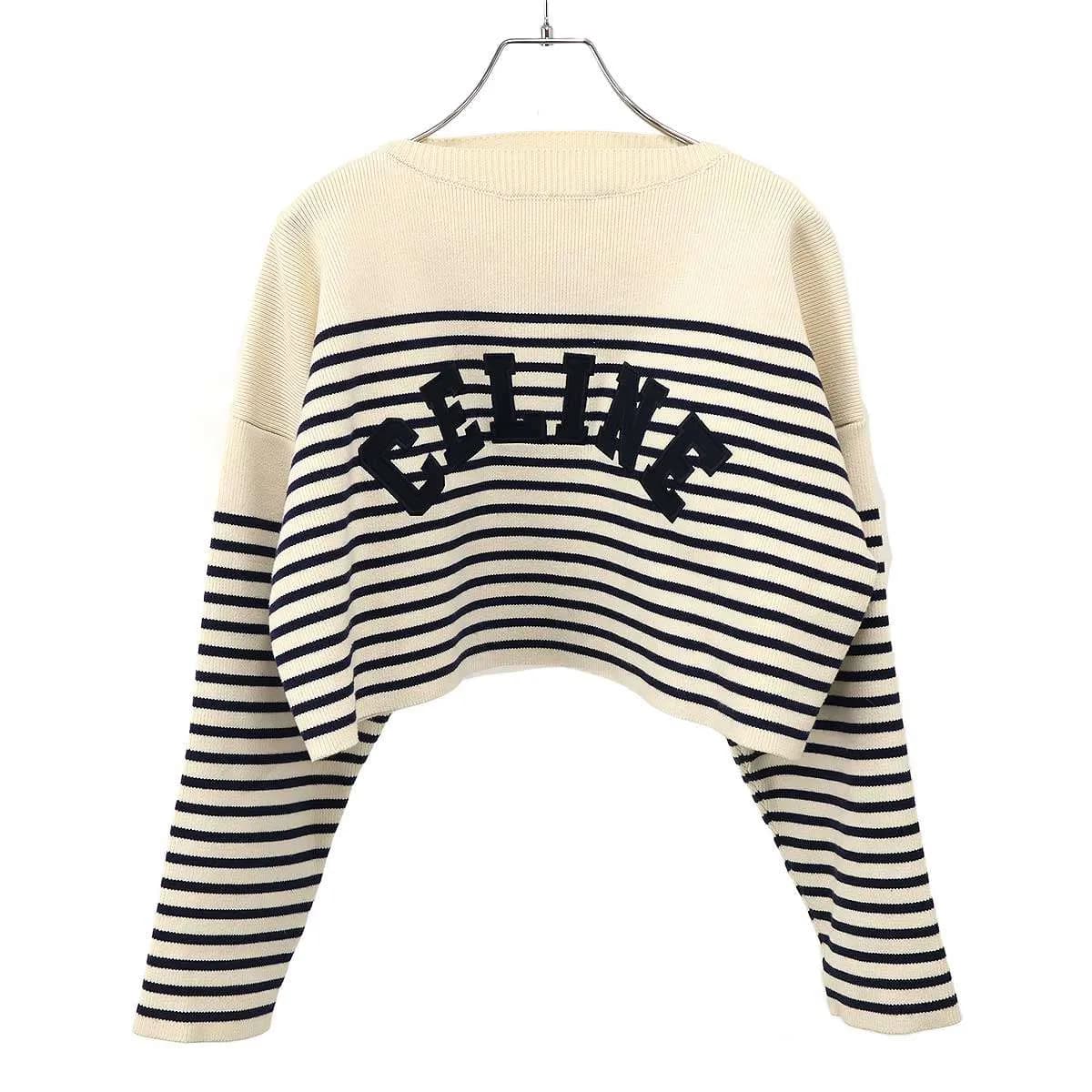 CELINE セリーヌ 22SSロゴワッペンボーダークロップドニットセーター