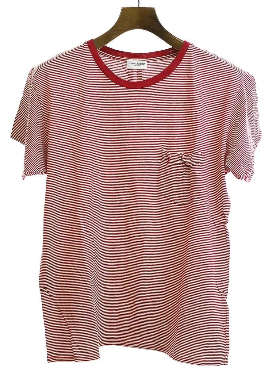 SAINT LAURENT サンローラン パリ カサンドラ刺繍ボーダーTシャツ