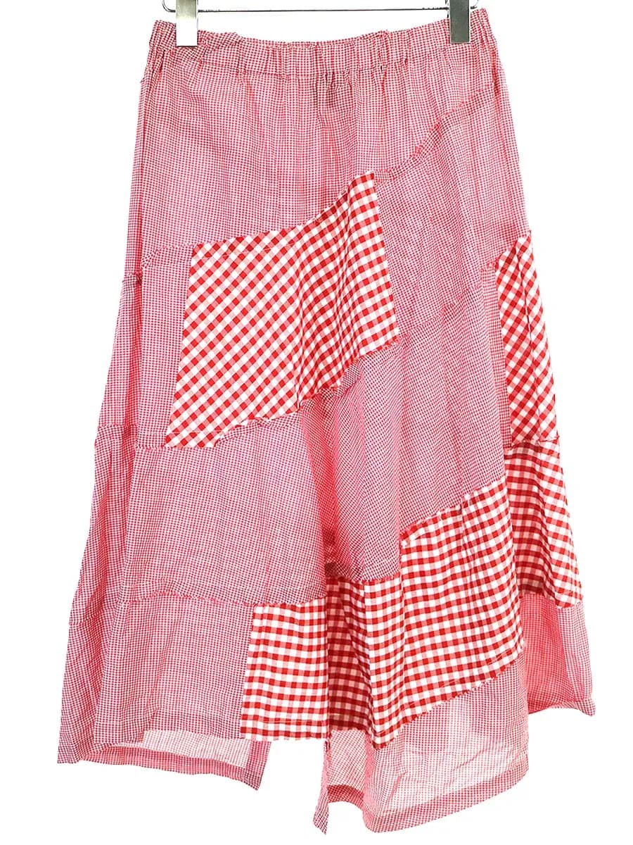 COMME des GARCONS トリコ コムデギャルソン 08SS 製品洗い加工ギンガムチェックパッチワークスパイラルスカート