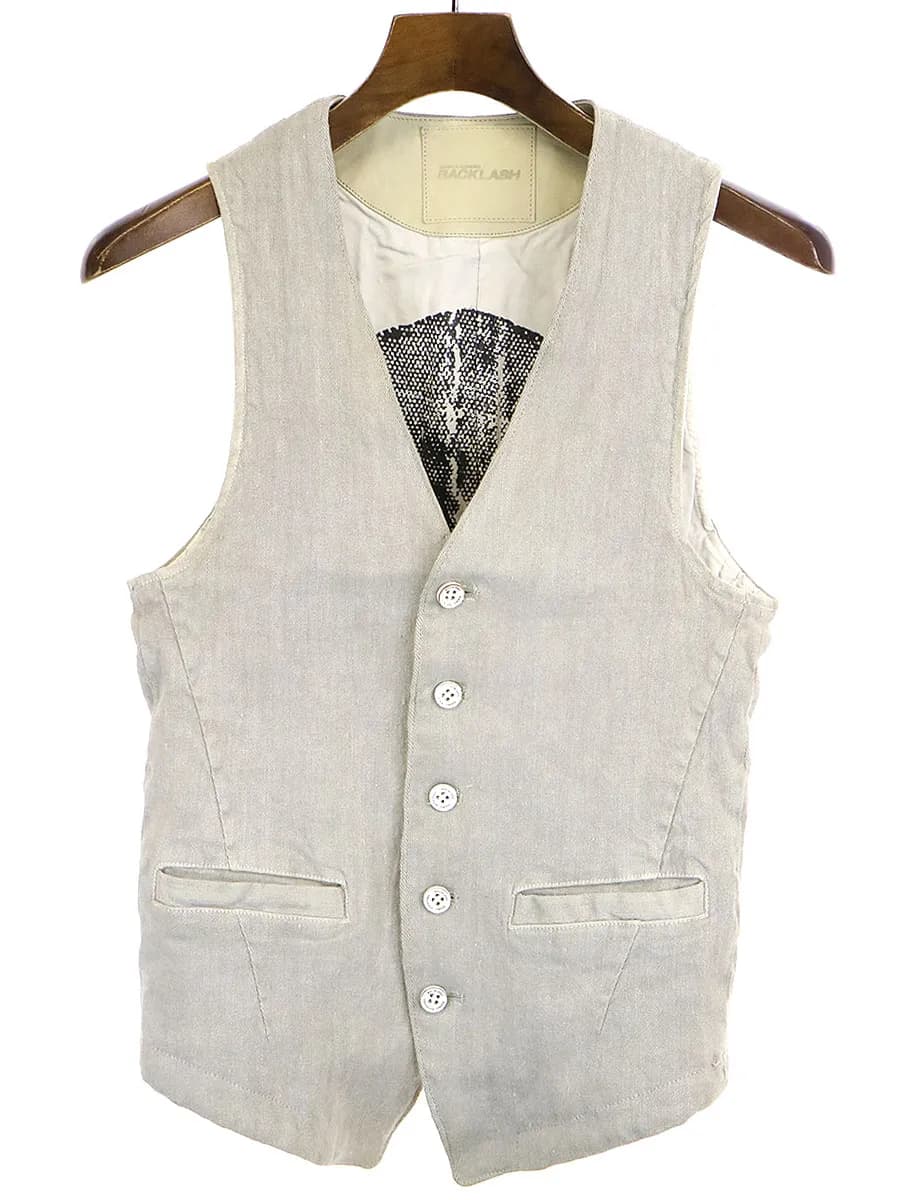 ISAMU KATAYAMA BACKLASH イサムカタヤマ バックラッシュ 15SS 裏地スカルストレッチリネンレザージレべスト
