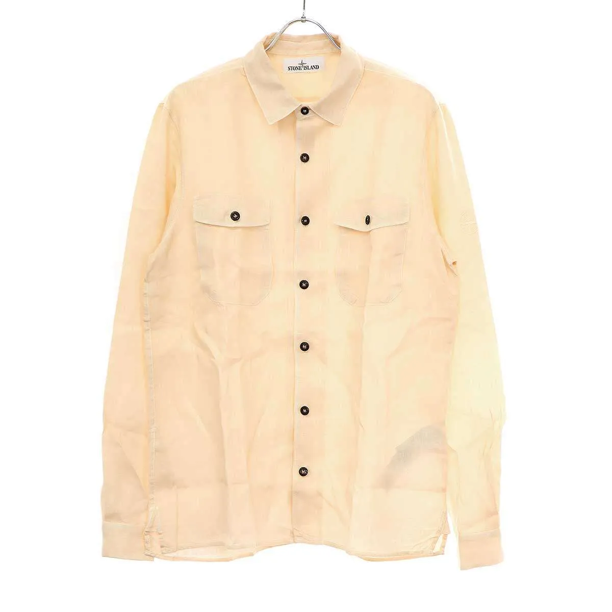 STONE ISLAND ストーンアイランド Camicia ロゴ刺繍ロングスリーブリネンシャツ