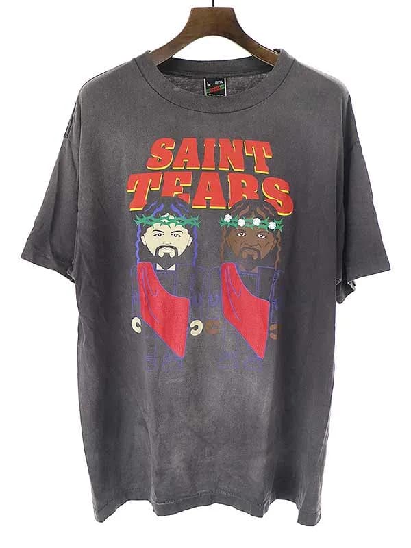 SAINT MICHAEL セントマイケル × デニムティアーズ 22SS PURPLELP F ヴィンテージ加工プリントTシャツ