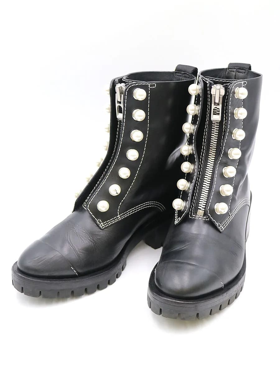 3.1 Phillip Lim スリーワンフィリップリム 17AW HAYETT パール装飾フロントジップレザーブーツ