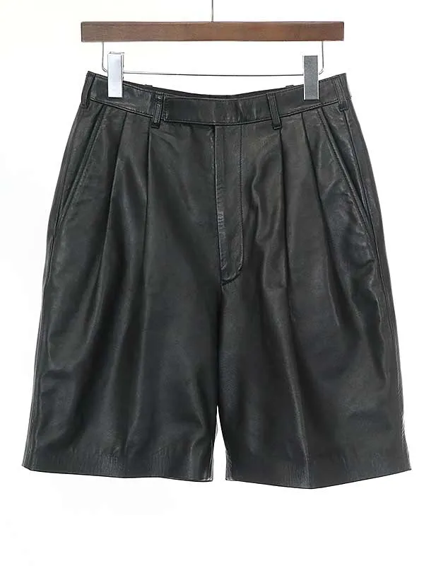 JOHN LAWRENCE SULLIVAN ジョン ローレンス サリバン Leather tuck shorts 2タックラムレザーショートパンツ