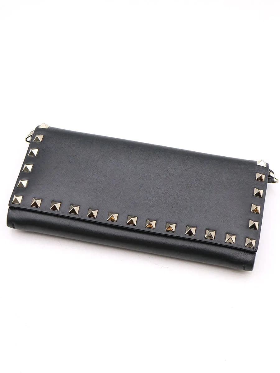 VALENTINO ヴァレンティノガラヴァーニ スタッズ付き二つ折りレザーウォレット