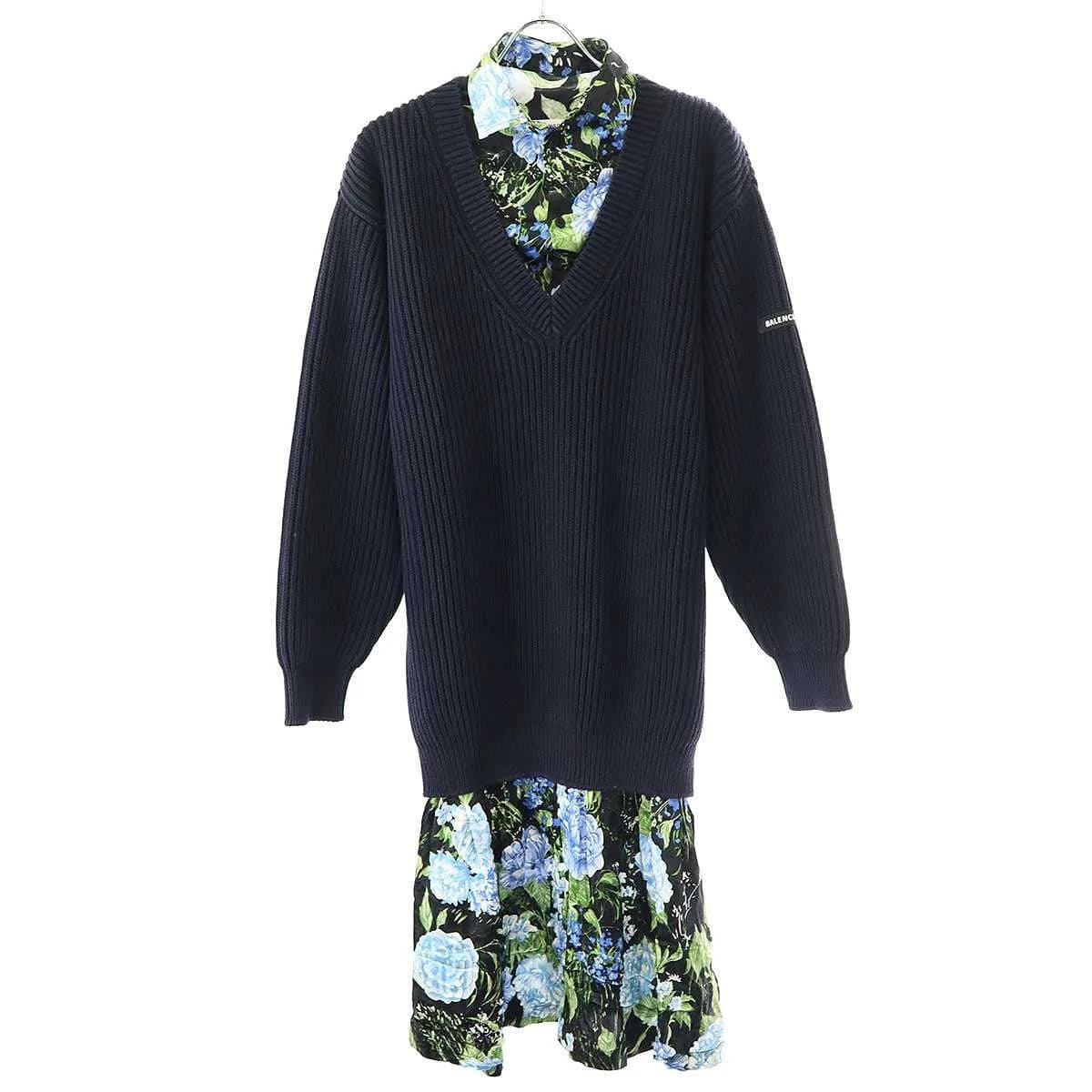 BALENCIAGA バレンシアガ 21AW シャツドッキングニットワンピース 675365 T3219