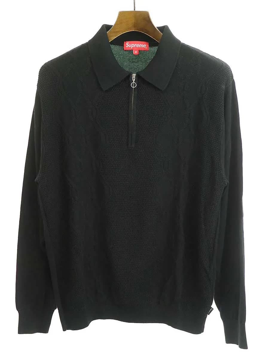 Supreme シュプリーム 16AW Cable Stripe Knit L/S Polo ハーフジップニットセーター