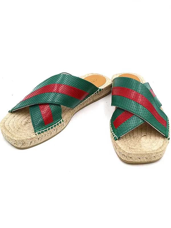 GUCCI グッチ シェリーラインレザースライドサンダル グリーン