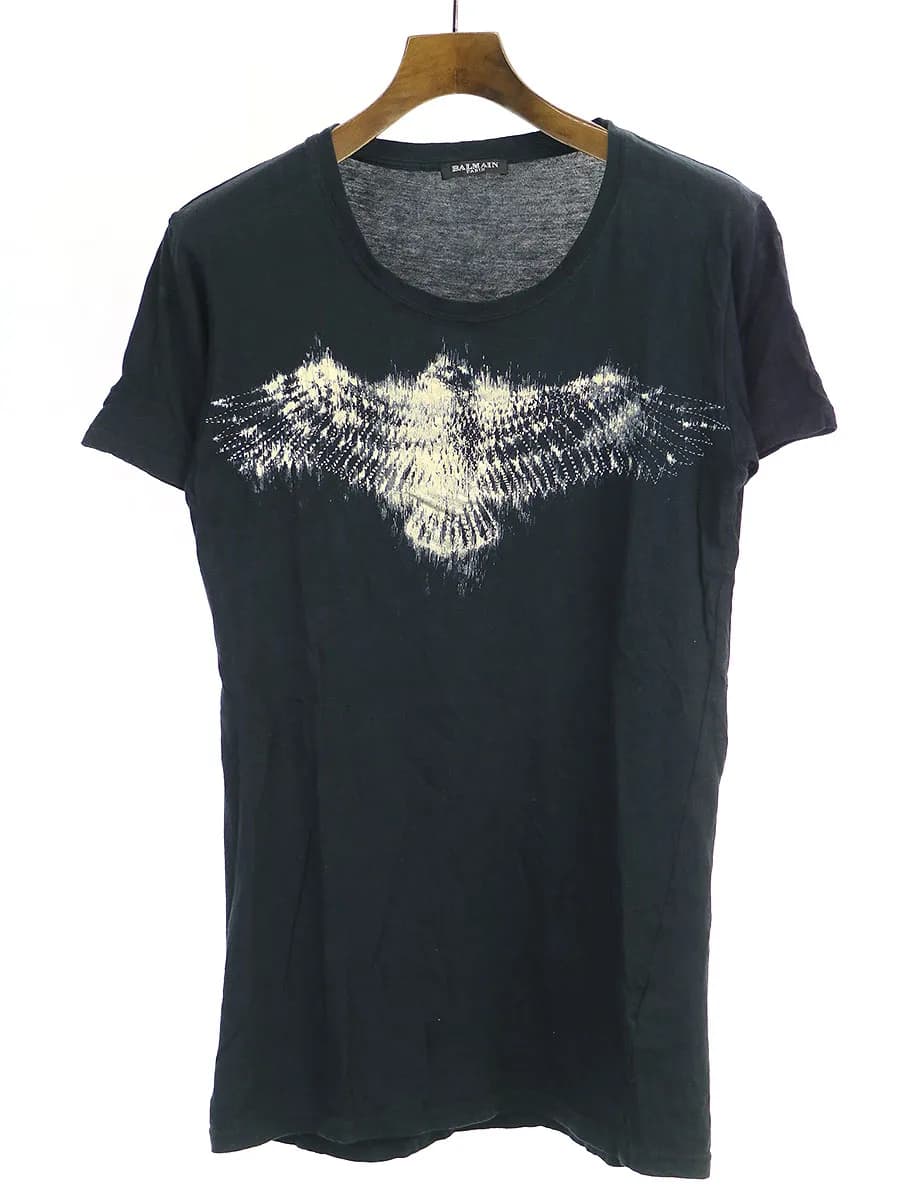 BALMAIN HOMME バルマン パリ 12SS 箔プリントクルーネックロングTシャツ