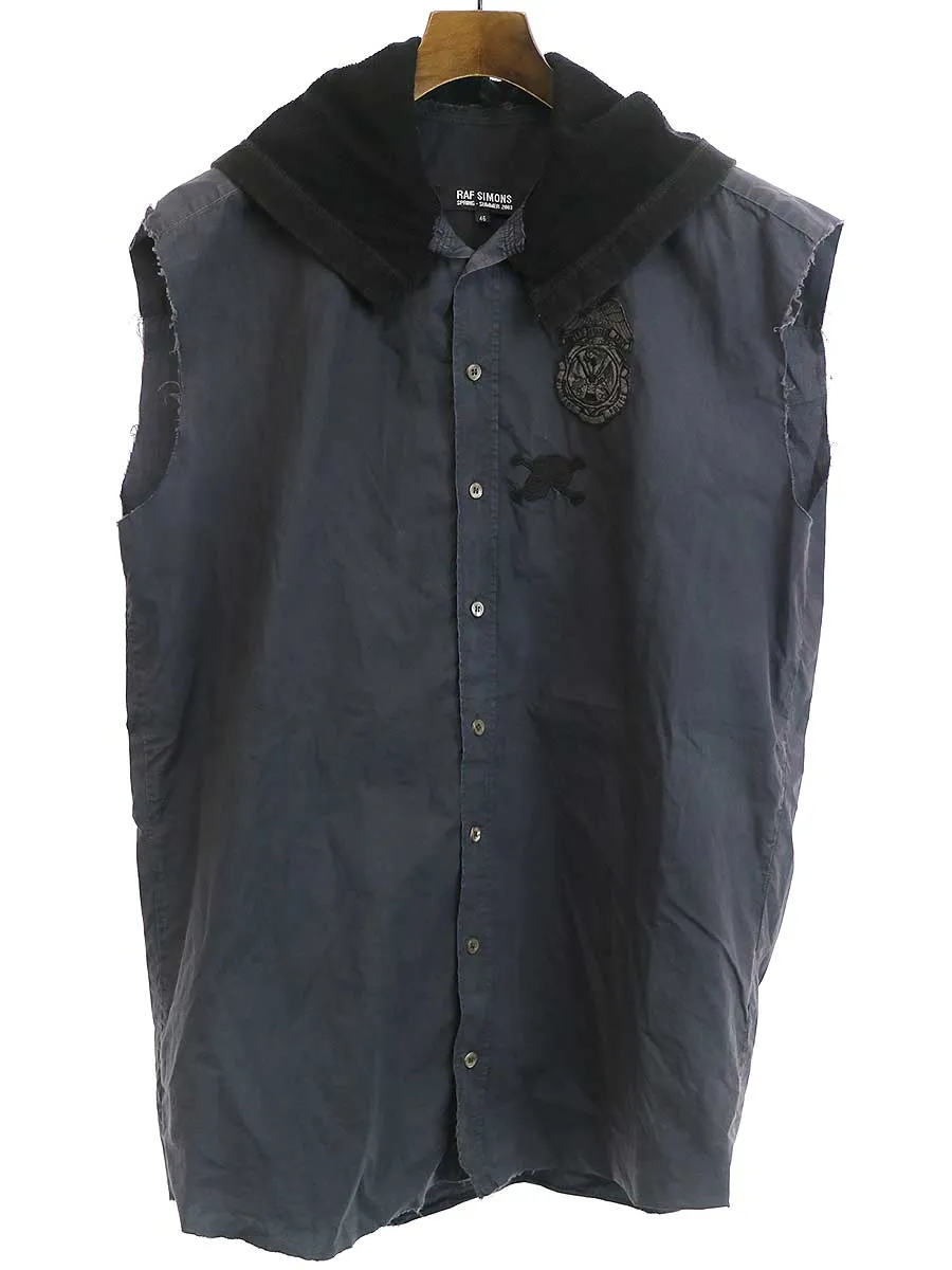 RAF SIMONS ラフシモンズ 03SS 消費者期 Oversized Sleeveless Hooded Shirt ワッペンデザインオーバーサイズノースリーブシャツ