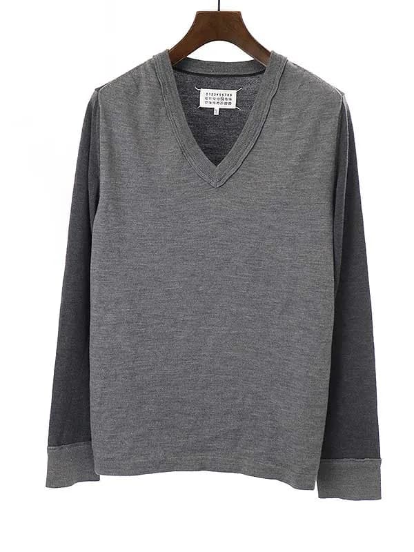 Maison Margiela メゾンマルタンマルジェラ14 15AW バイカラーウールVネックニットセーター