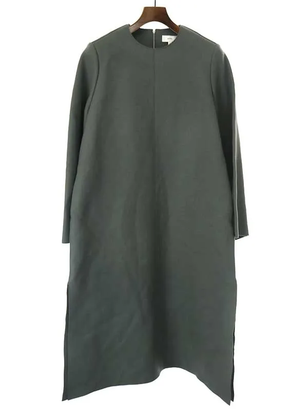 HYKE ハイク 21AW MELTON BELL SLEEVE DRESS ノーカラーメルトンワンピース