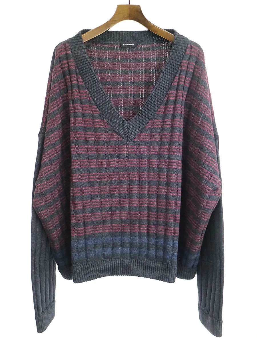 RAF SIMONS ラフシモンズ 18SS Vネックオーバーサイズウールニットセーター