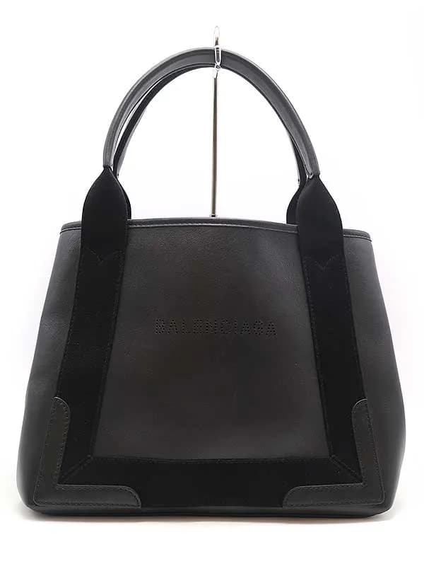 BALENCIAGA バレンシアガ ネイビーカバス S パンチングロゴトートバッグ