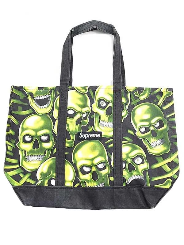 Supreme シュプリーム 18SS Skull Pile Denim Tote プリントキャンバストートバッグ