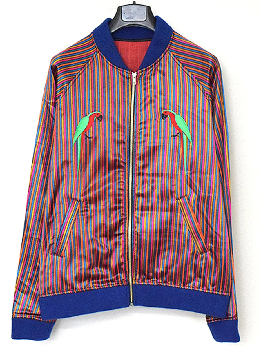 The Elder Statesman ジ エルダーステイツマン 17AW インコ刺繍マルチストライプボンバージャケット