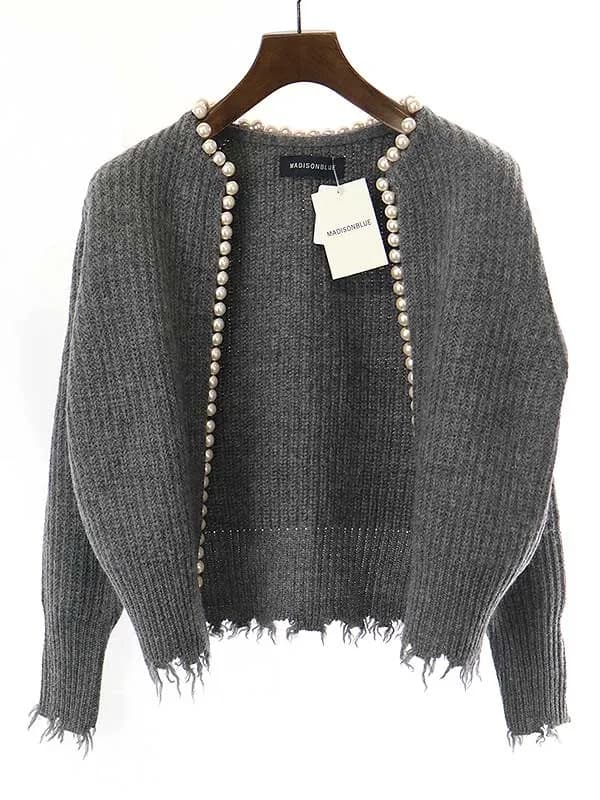 MADISON BLUE マディソンブルー 22AW PEARL DAMAGE CD BRITISH WOOL ダメージ加工パールニットカーディガン