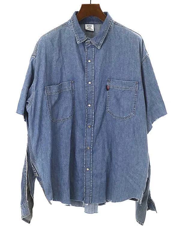 VETEMENTS ヴェトモン × リーバイス 19SS カットアウトスリーブ再構築デニムシャツ インディゴブルー