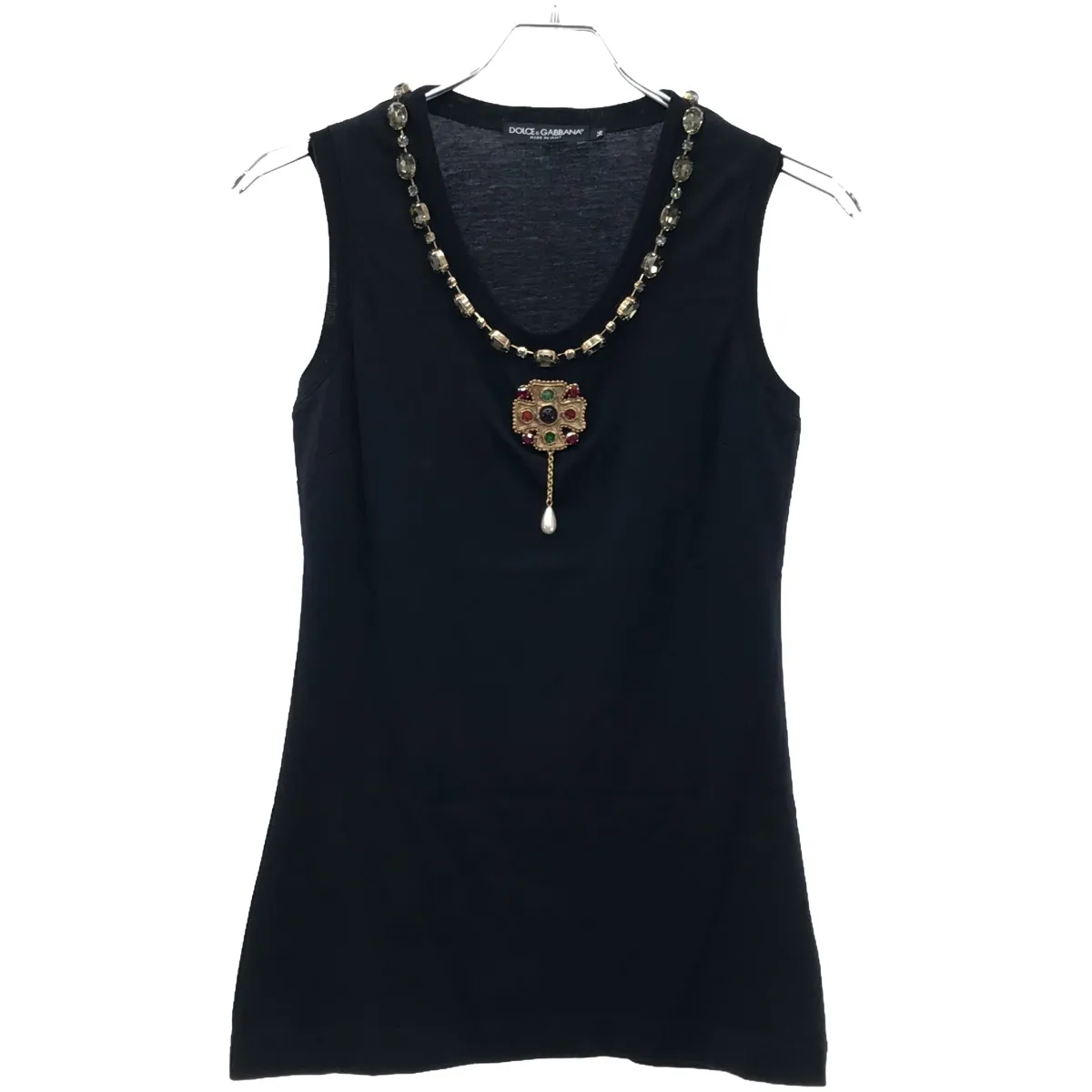 DOLCE&GABBANA ドルチェ&ガッバーナ ビジューネックレス ザインノースリーブトップス F8960Z/G79B3