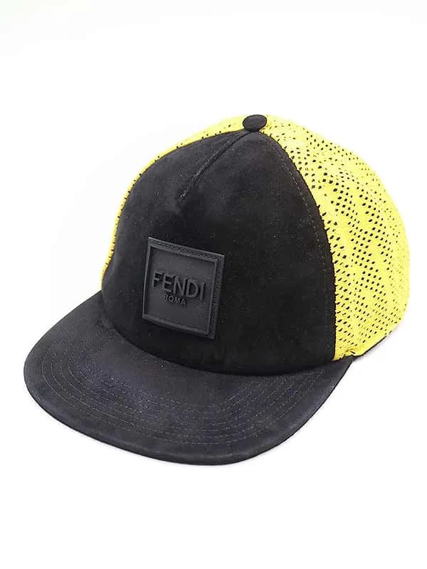 FENDI フェンディ 22SS メッシュ切替ロゴパッチスエードレザーキャップ