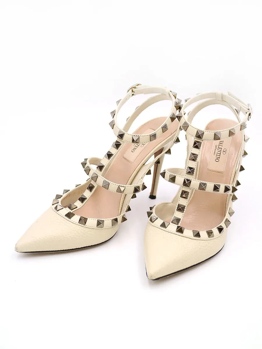 VALENTINO ヴァレンティノガラヴァーニ ロックスタッズ アンクルストラップレザーヒールパンプス
