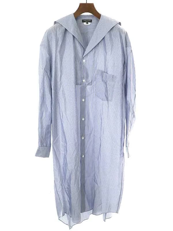 COMME des GARCONS コムデギャルソン オムプリュス 22SS セーラーカラーストライプキュプラロングシャツ