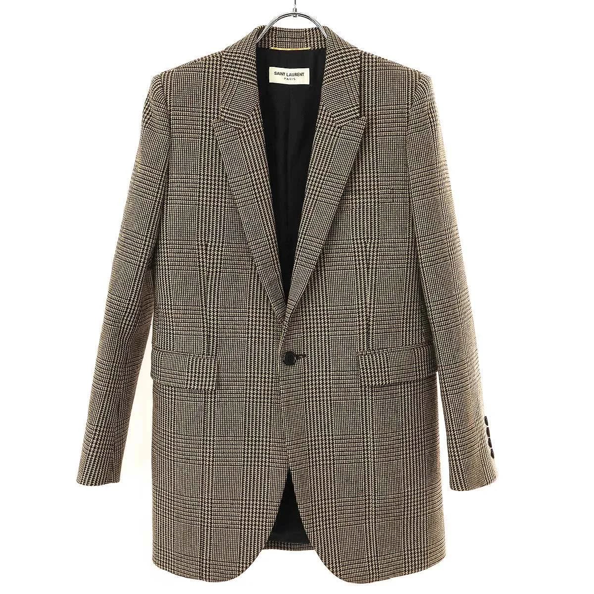 SAINT LAURENT サンローラン パリ ピークドラペル グレンチェックテーラードジャケット 634301 Y5B64