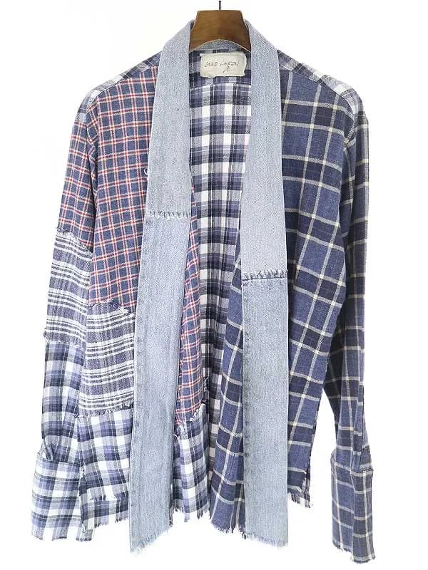 Greg Lauren グレッグ ローレン PATCHWORK PLAIDY VINTAGE DENIM STRIPE KIMONO STUDIO キモノシャツ