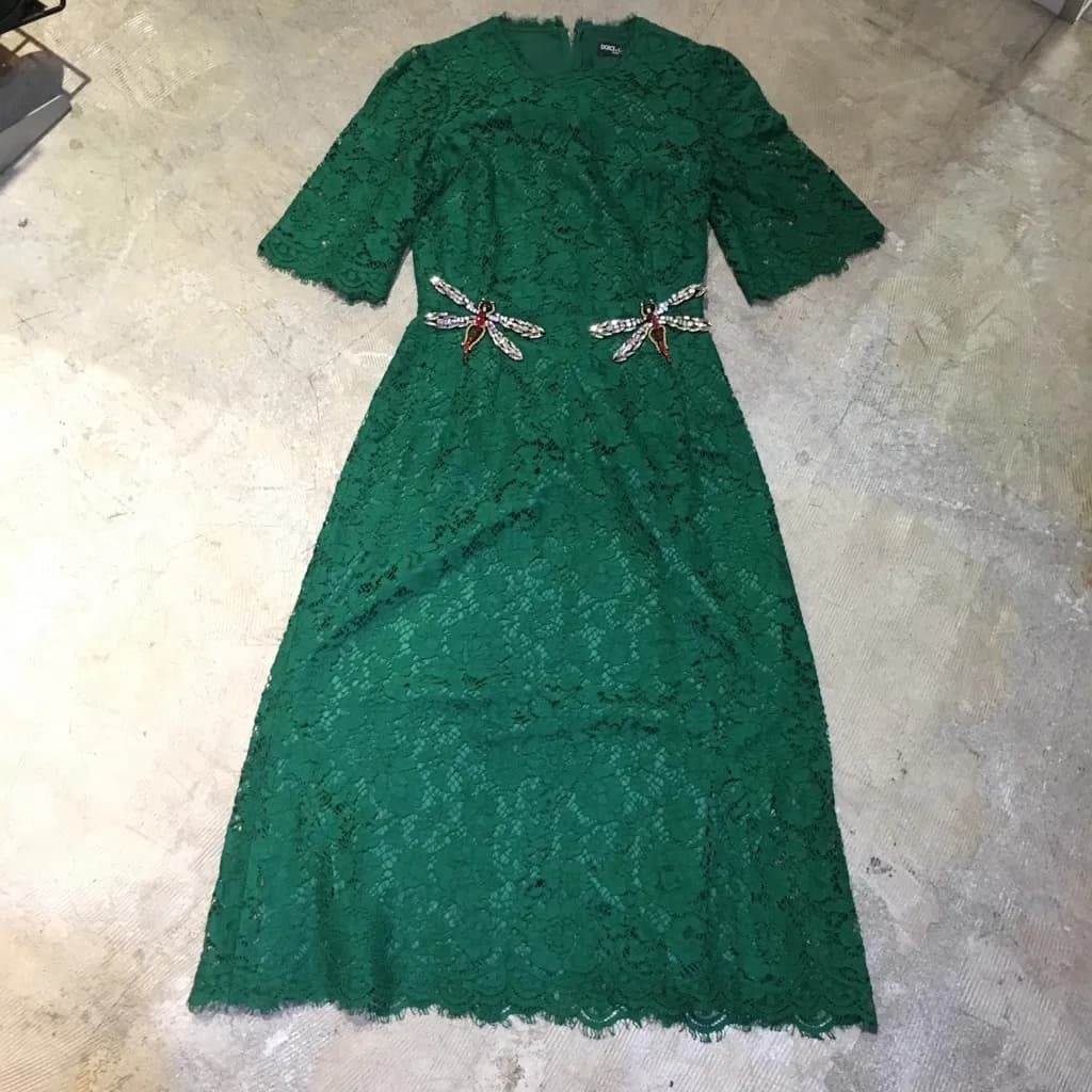 DOLCE&GABBANA DOLCE&GABBANA 16AW ビジュードラゴンフライフルレースドレス