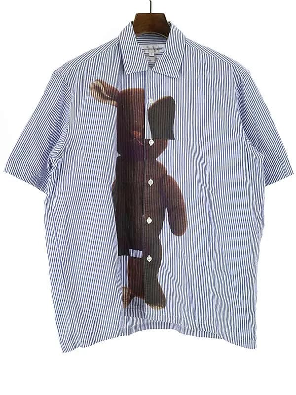 COMME des GARCONS コムデギャルソンシャツ ベアプリントストライプ柄半袖シャツ
