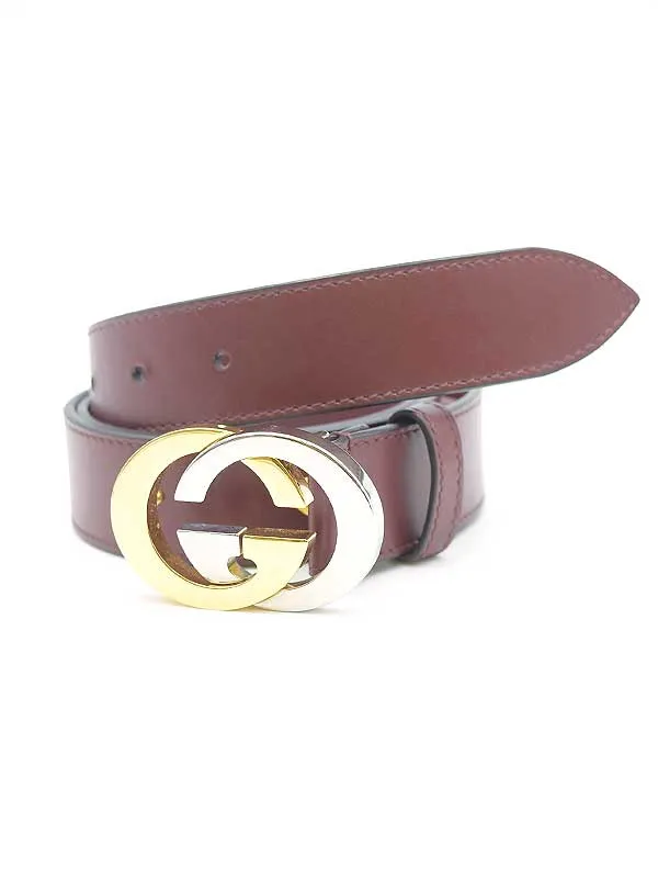 GUCCI グッチ インターロッキングGGバックルレザーベルト