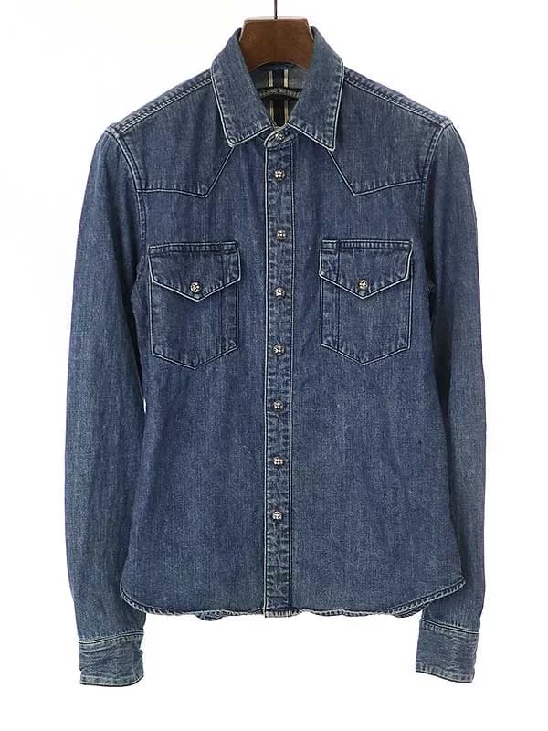 CHROME HEARTS クロムハーツ DENIM WESTERN CHクロス レザーパッチデニムシャツ