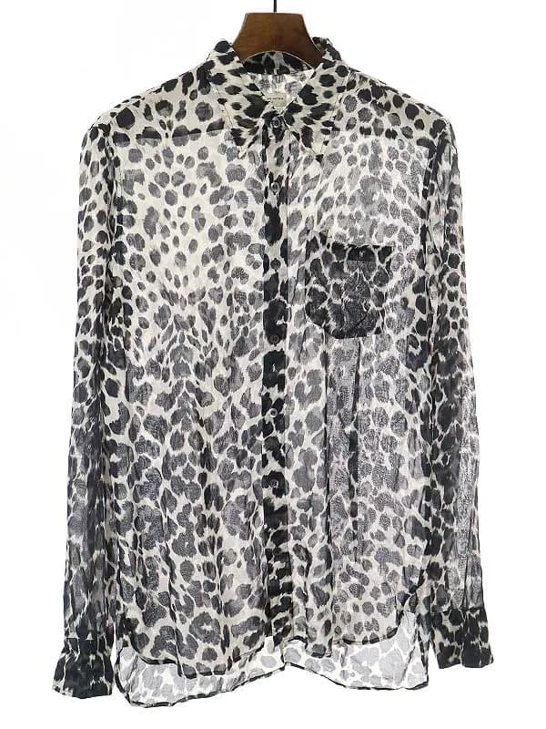DRIES VAN NOTEN ドリスヴァンノッテン レオパード柄コットンシースルーシャツ