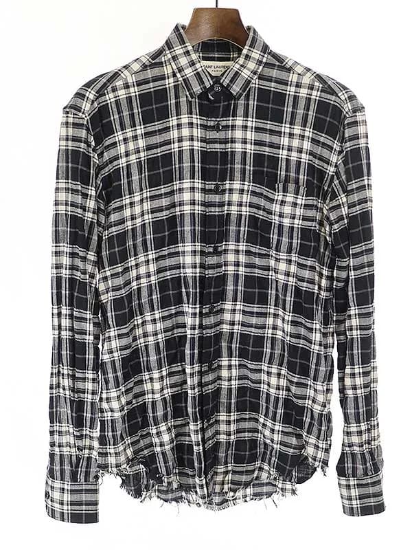 SAINT LAURENT サンローラン パリ 16SS カットオフフランネルチェックシャツ