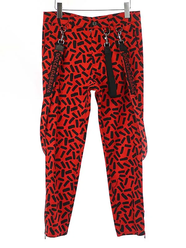 DOLCE&GABBANA ドルチェ&ガッバーナ 18SS ロゴストラップサスペンダー総柄パンツ