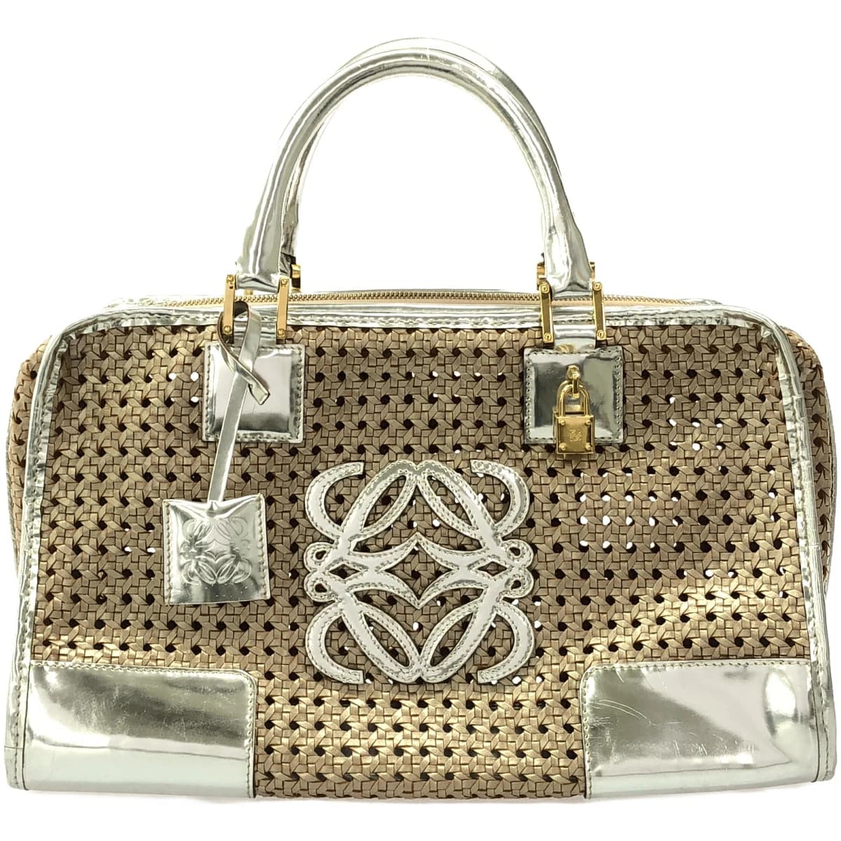 LOEWE ロエベ 2007 アマソナ36 アナグラムイントレチャートメタリックレザーハンドバッグ