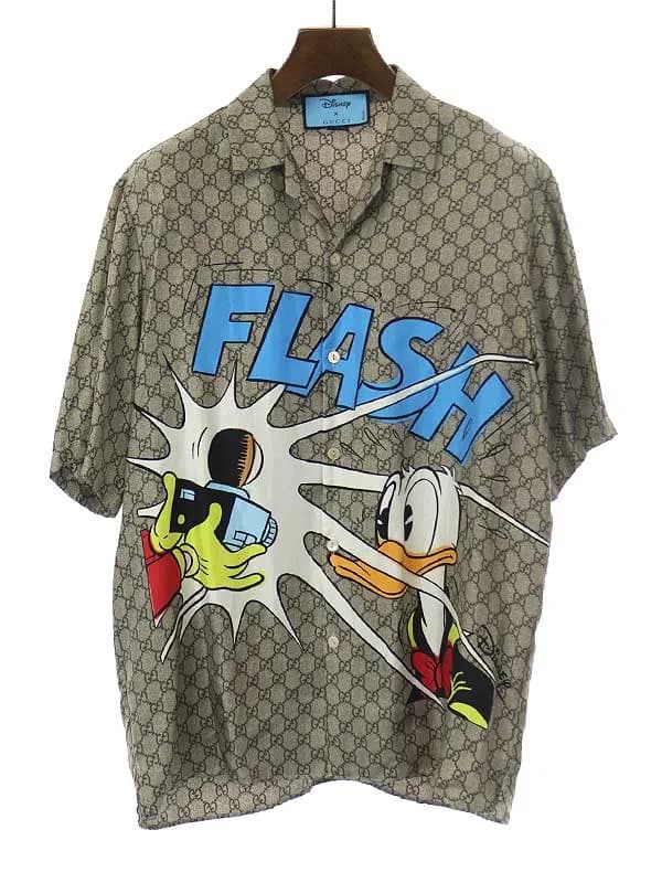 GUCCI グッチ×ディズニー 21SS ドナルドダック フラッシュプリントGG総柄シルクシャツ