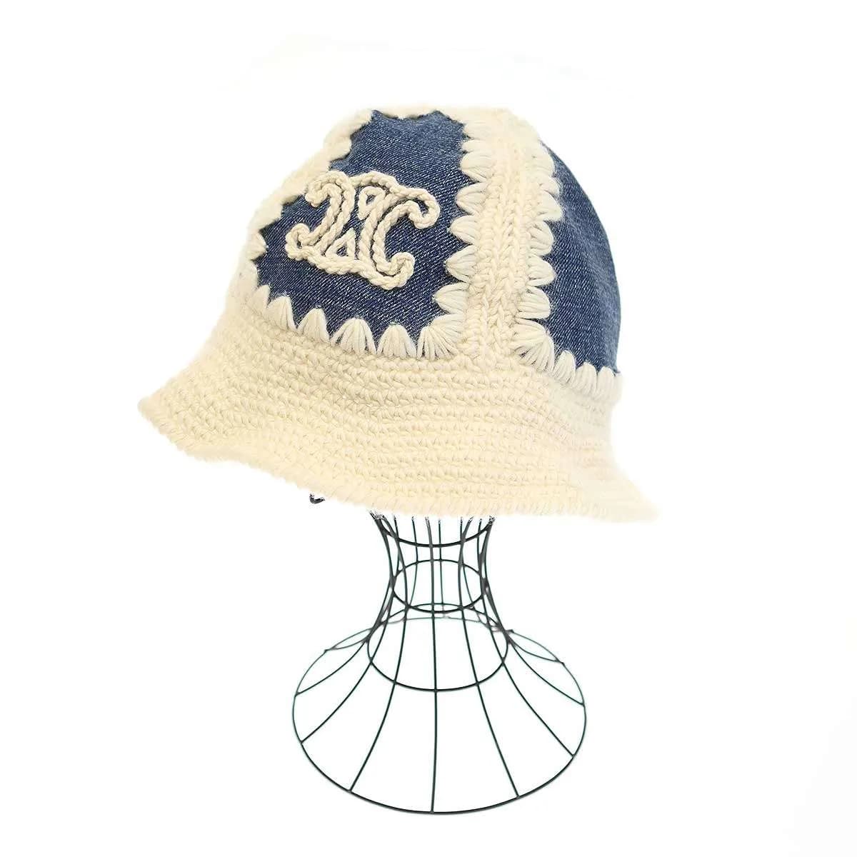 CELINE セリーヌ 24SS Triomphe Bucket Hat Crocheted Wool and Denim トリオンフバケットハット 2AE0Q762X.07BW