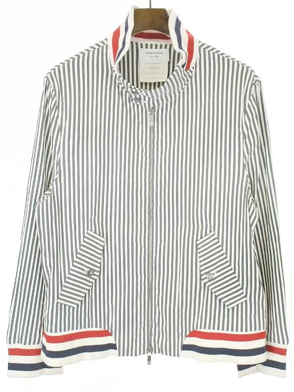 THOM BROWNE トムブラウン トリコロールリブ ストライプジップアップブルゾン