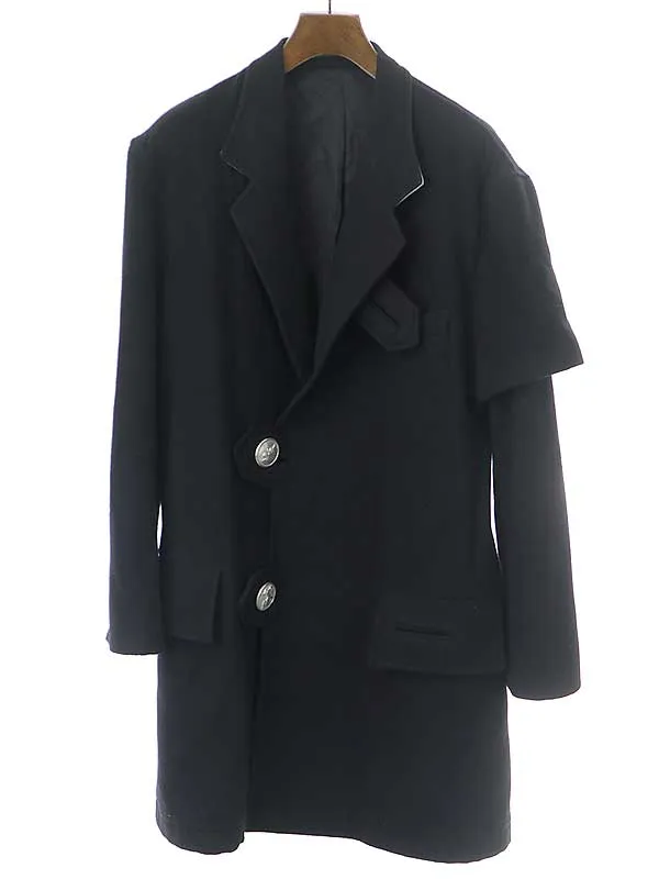 Yohji Yamamoto ヨウジヤマモト プールオム 19AW SILVER BUTTON JACKET メタルボタンウールロングコート
