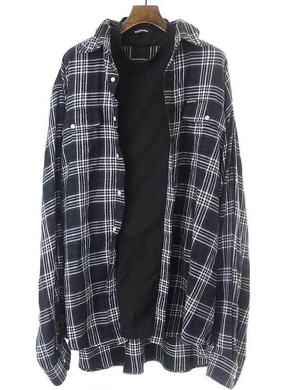 BALENCIAGA バレンシアガ 22SS TROMPE LCEIL SHIRTS ラージフィットドッキングチェックシャツ