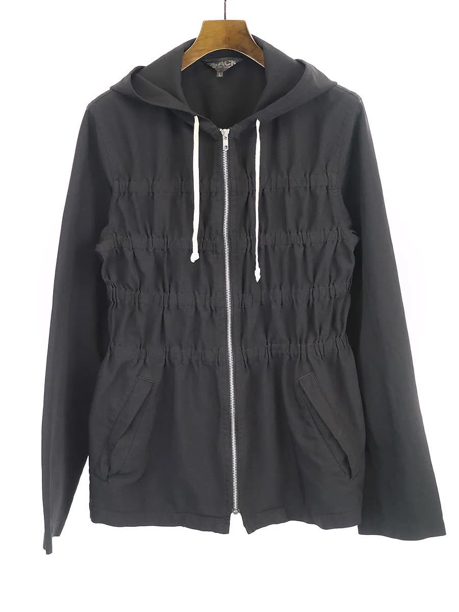 COMME des GARCONS ブラック コムデギャルソン 15SS ポリエステル縮絨ギャザーデザインパーカー
