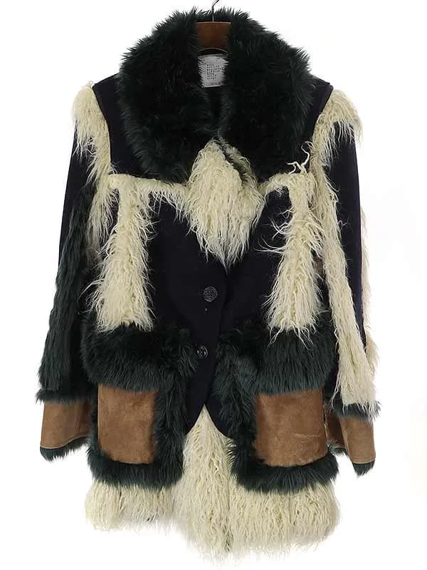 sacai サカイ 19AW 異素材MIXドッキングメルトンファーレザーコート