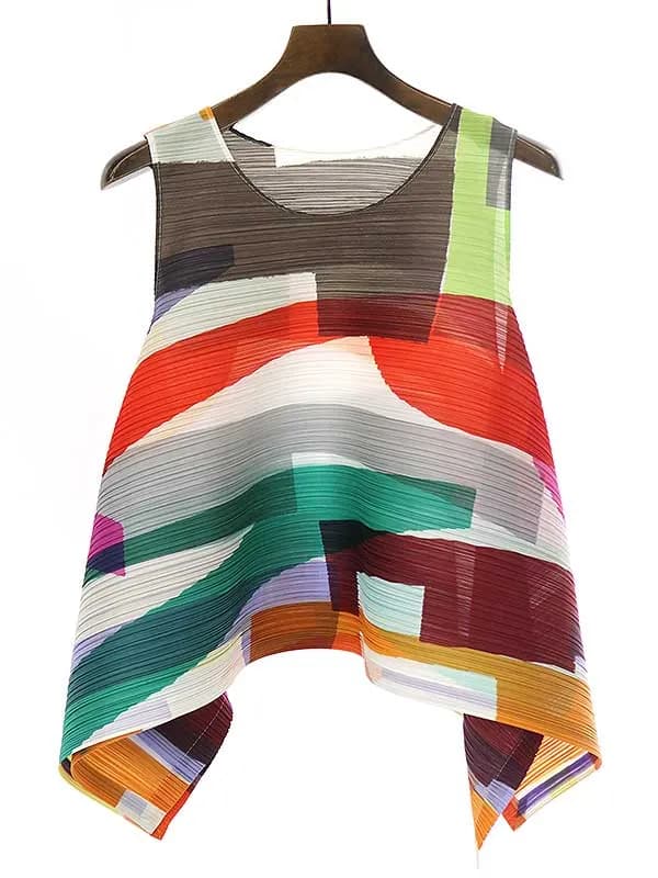 ISSEY MIYAKE プリーツプリーズ イッセイミヤケ 30周年記念 PATH マルチカラーノースリーブプリーツトップス